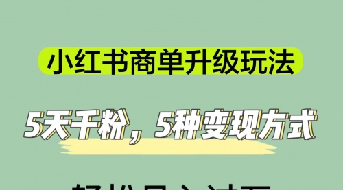 小红书商单升级玩法，5天千粉，5种变现渠道，轻松月入1万+-冉兴资源网